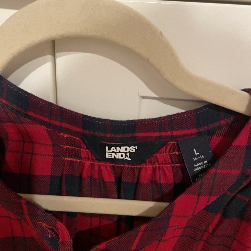 Women's Lands End Red plaid 100% Cotton Tunic Blouse Size Large - Picture 2 of 4